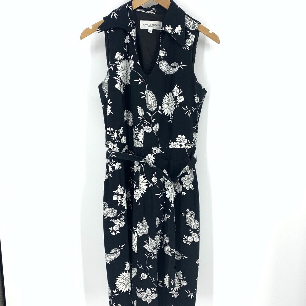 Donna Ricco black white print sleeveless shirt dress, Size 10